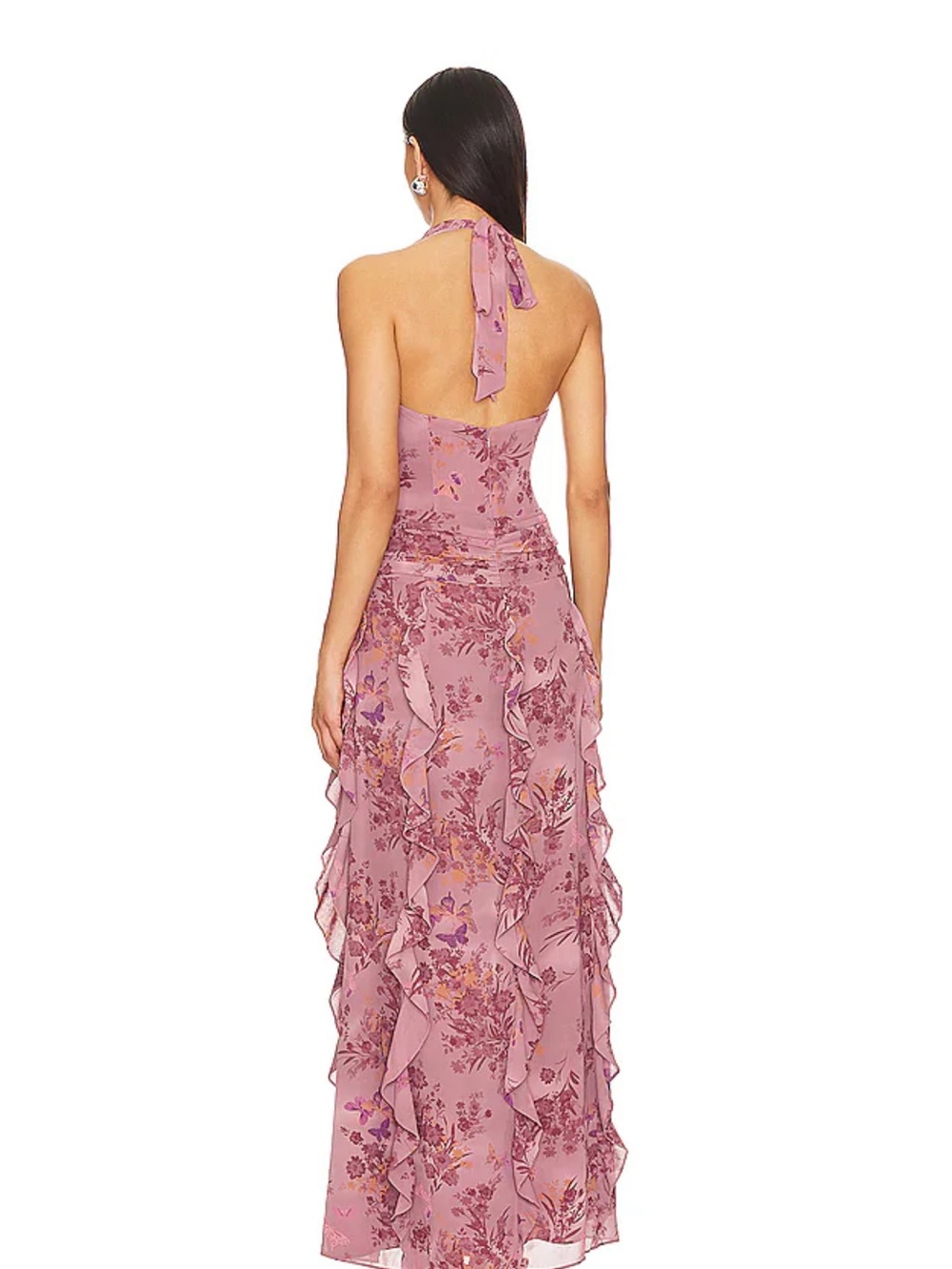 NBD Dusty Rose Floral Ruffled Halter High-Low Maxi Dress - Picture 3 of 7